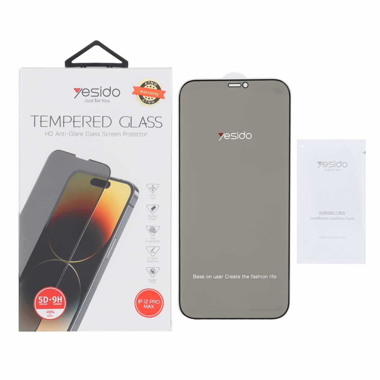 1621110 محافظ صفحه نمایش شیشه ای اورجینال Privacy Glass Yesido مدل Apple iPhone 12 Pro Max (پک دار) - تصویر 1