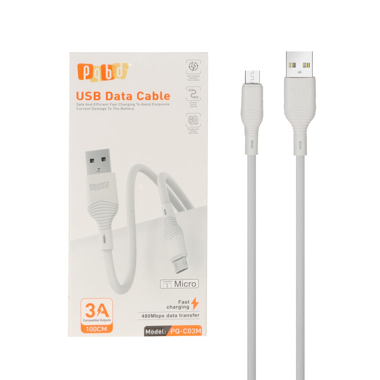 1716942 کابل شارژ فست اندروید pqbd مدل PQ-C03M - سفید - تصویر 1