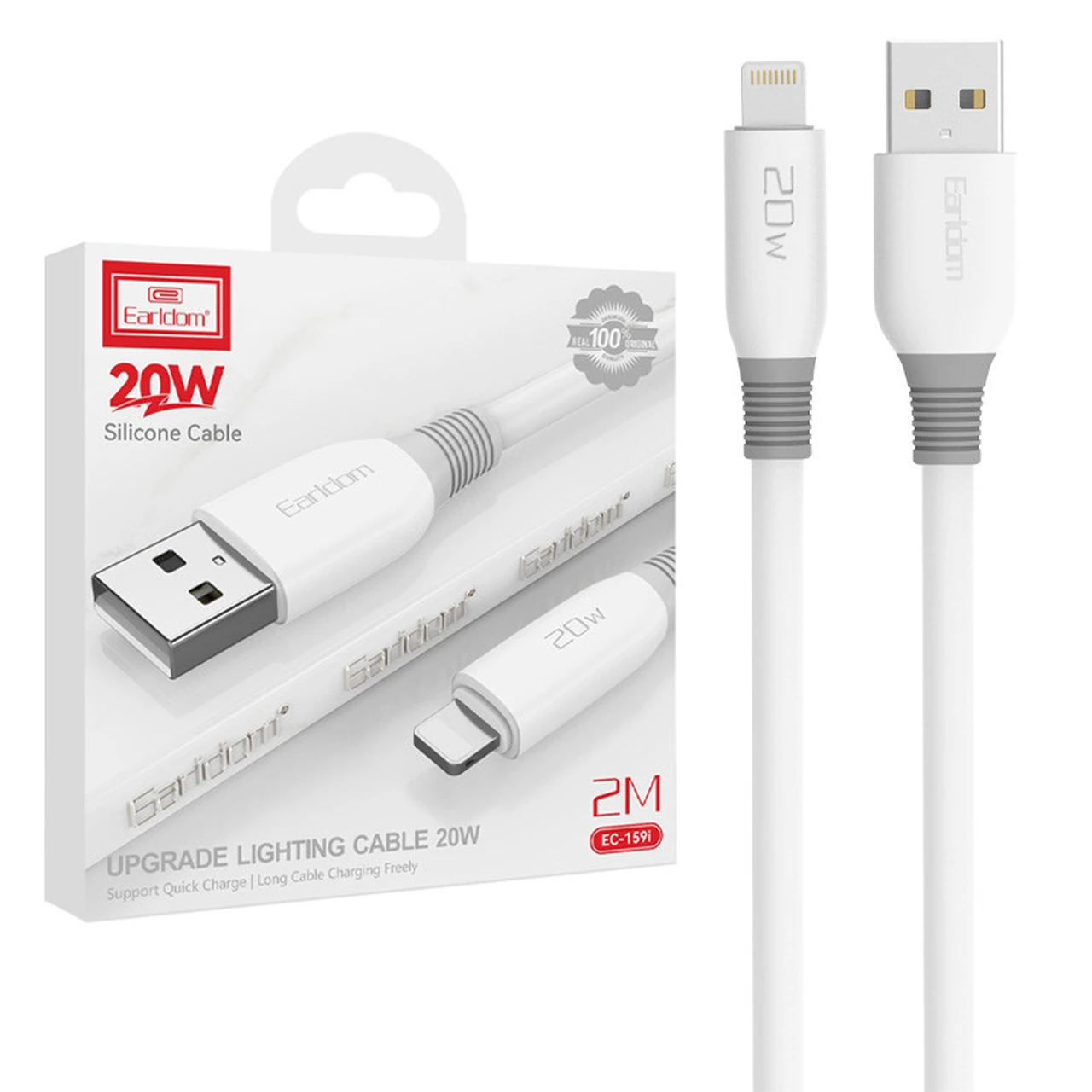 1669248 کابل شارژ 2 متری آیفون Earldom مدل EC-159i 20W - سفید - تصویر 1