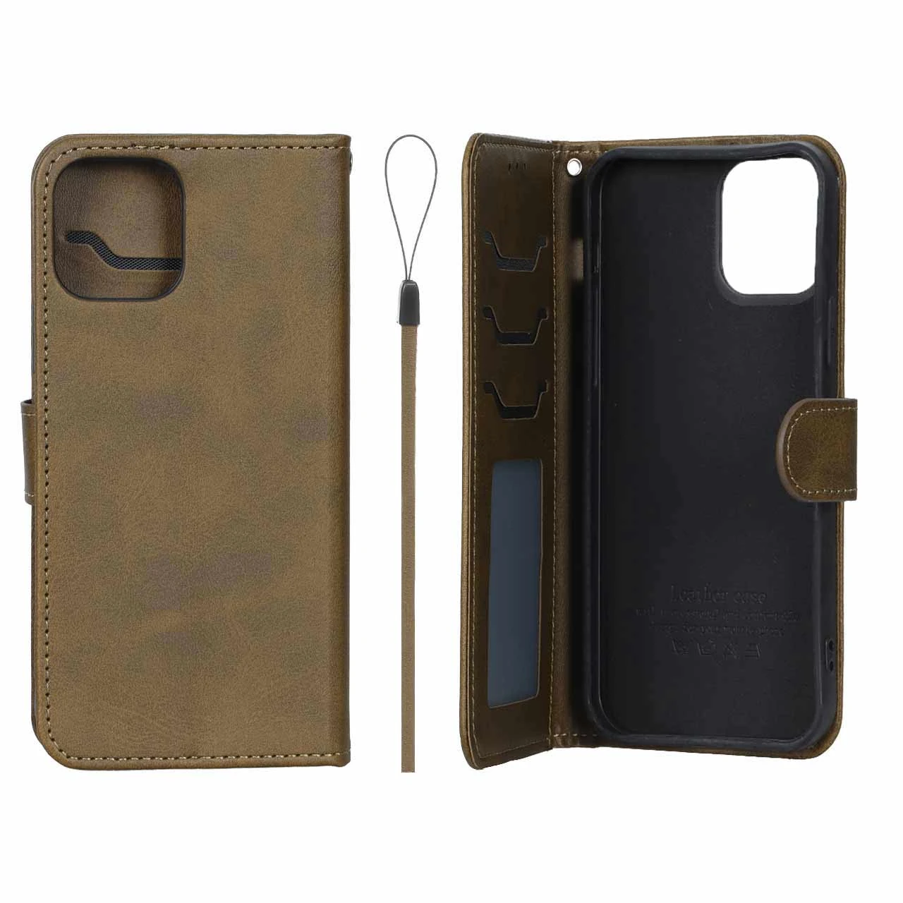 1670856 کیف موبایل مگنتی درجه یک داخل خز MNC Plus مدل Apple iPhone 12 Pro / iPhone 12 - سبز زیتونی - تصویر 1