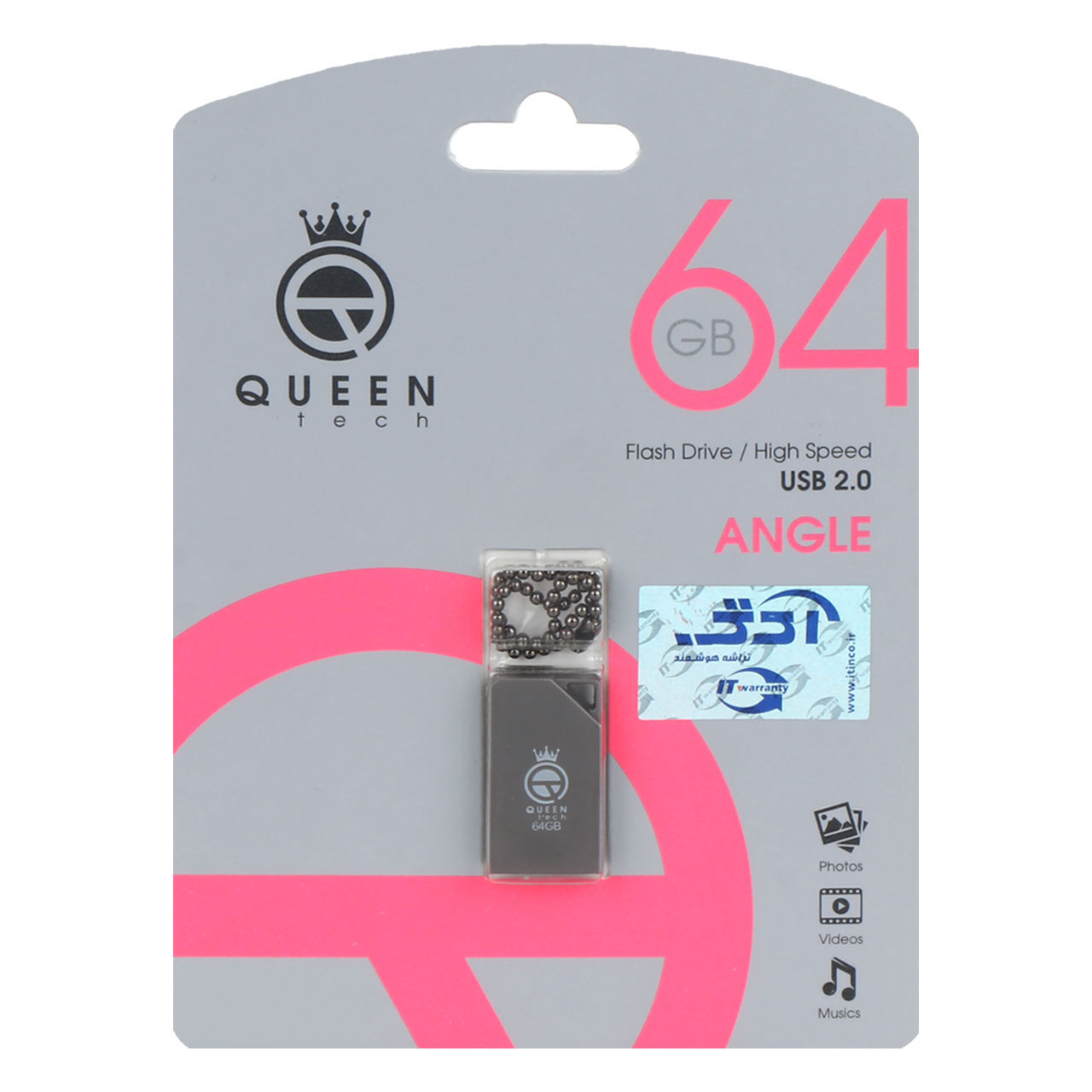232122 Queen Angle USB2.0 Flash Memory-64GB مشکی (گارانتی مادام العمر شرکت آی تین) - تصویر 1