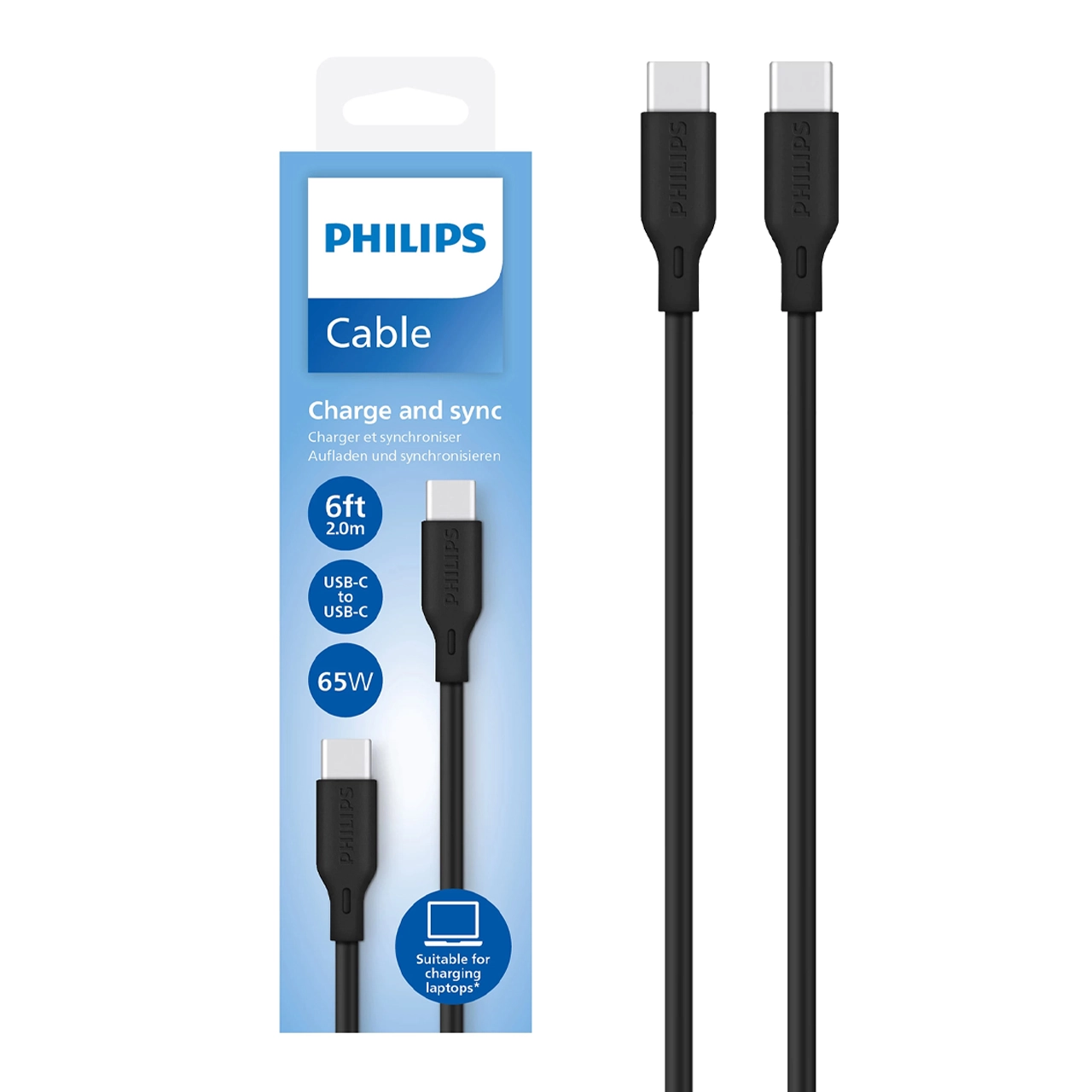 4630042 کابل شارژ PD و فست 2 متری Philips Type-C To Type-C مدل DLC4561CB 65W - مشکی (گارانتی دوساله سی آوا) - تصویر 1