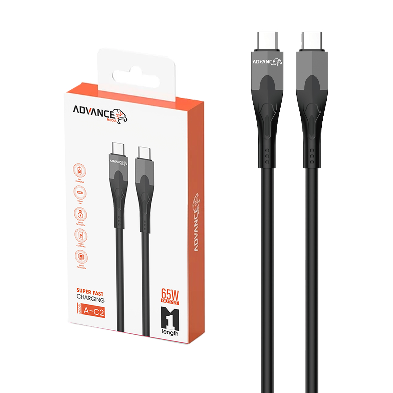 4632930 کابل شارژ PD و فست Advance Media Type-C To Type-C مدل A-C2 65W - مشکی (گارانتی یکساله ویستا حافظه) - تصویر 1