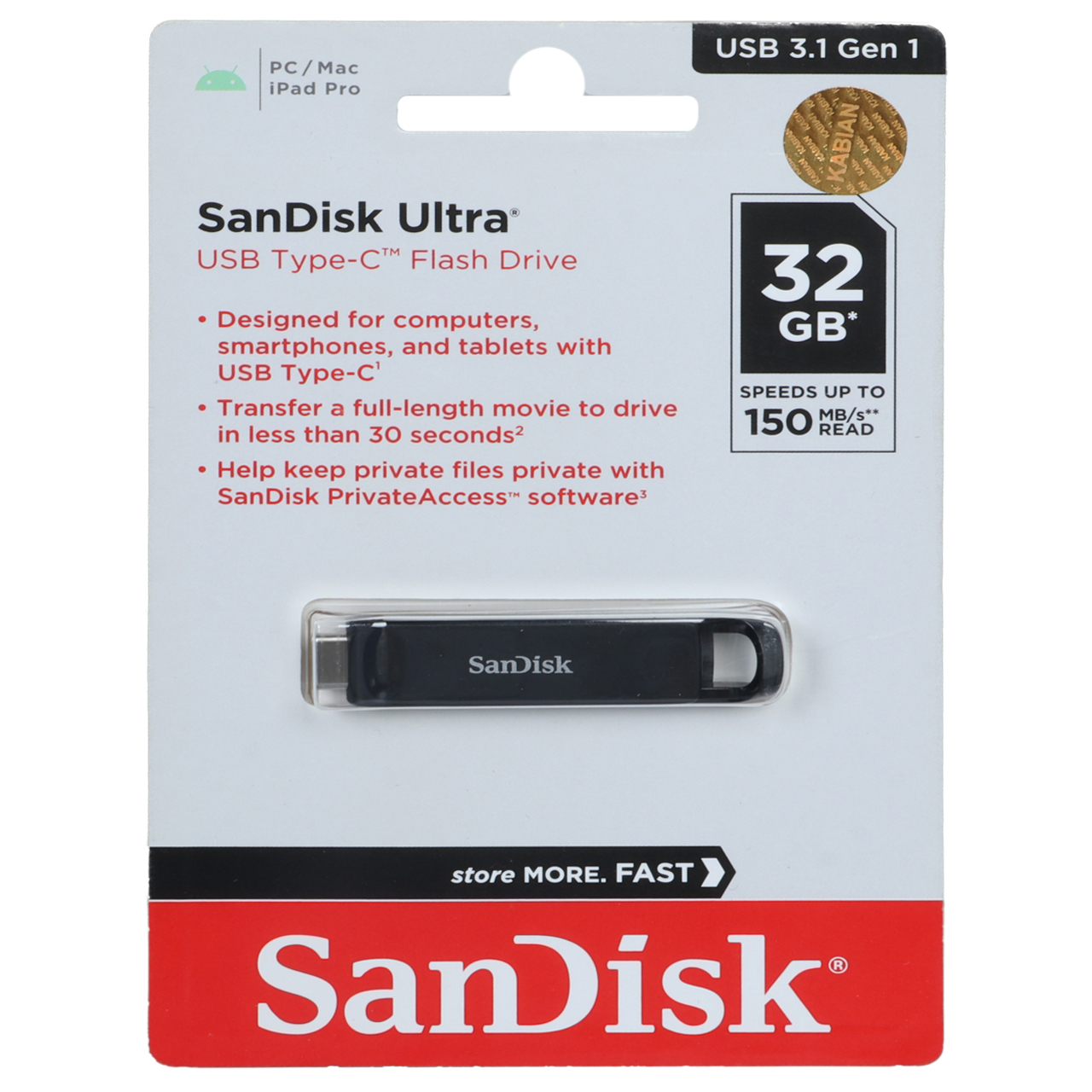 4636360 فلش مموری SanDisk Type-C مدل Ultra ظرفیت 32GB - مشکی (گارانتی آسان سرویس) - تصویر 1