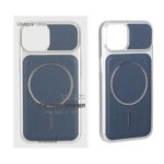 قاب اورجینال چرمی MagSafe دور سیلور Apple iPhone 13 / iPhone 14 - سرمه ای (پک دار)