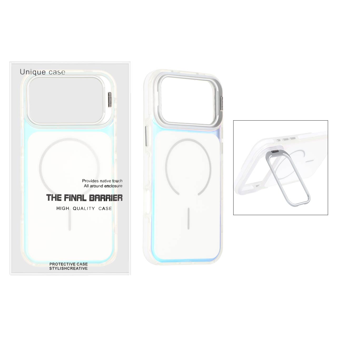 4638330 قاب اورجینال Unique Case هفت رنگ MagSafe دور رنگی لنز استندشو Apple iPhone 17 Pro Max / iPhone 18 Pro Max - سفید (پک دار) - تصویر 1