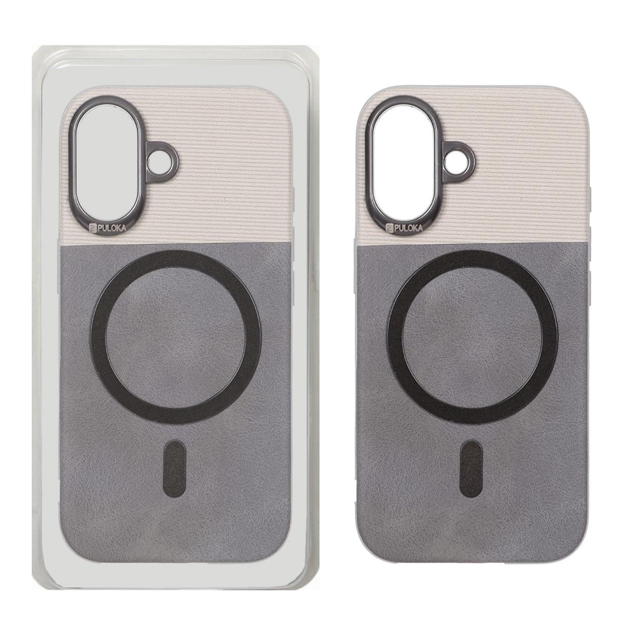 4646104 قاب Puloka دو تکه چرمی کبریتی Magnet فلزی دور لنز براق Apple iPhone 17 - خاکستری (پک دار) - تصویر 1