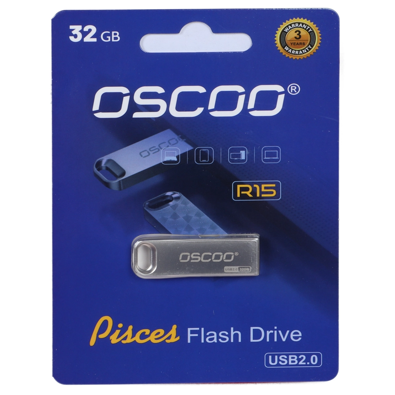 4647066 فلش مموری OSCOO USB2.0 مدل R15 ظرفیت 32 گیگابایت - نقره ای (گارانتی سورین) - تصویر 1