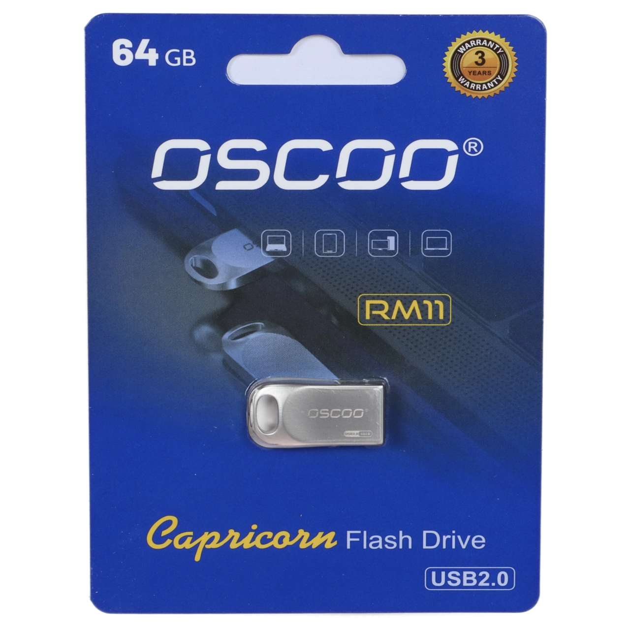 4647070 فلش مموری OSCOO USB2.0 مدل RM11 ظرفیت 64 گیگابایت - نقره ای (گارانتی سورین) - تصویر 1
