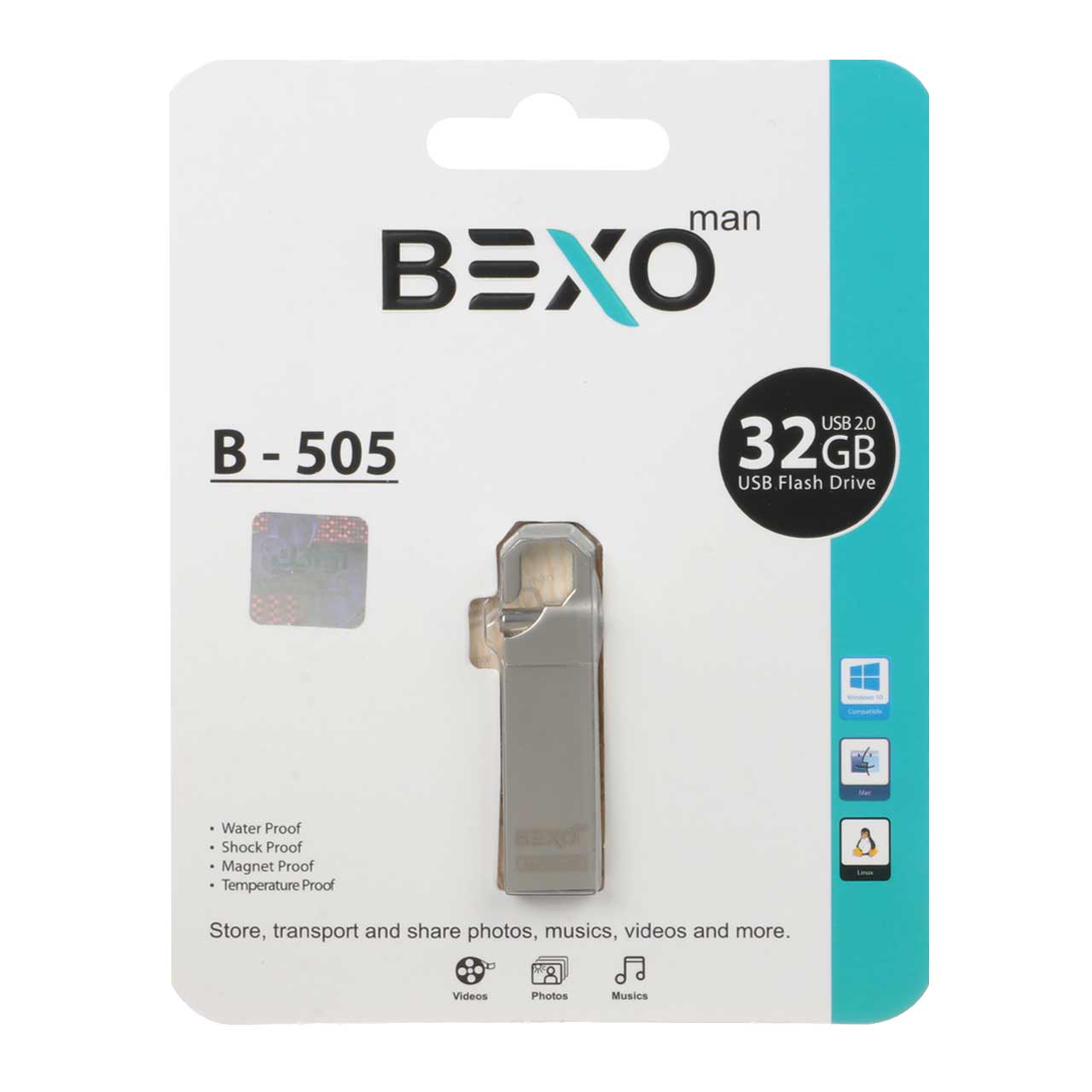 601568 BEXO B-505 USB2.0 Flash Memory - 32GB (گارانتی داده پردازی آواتک) نقره ای - تصویر 1
