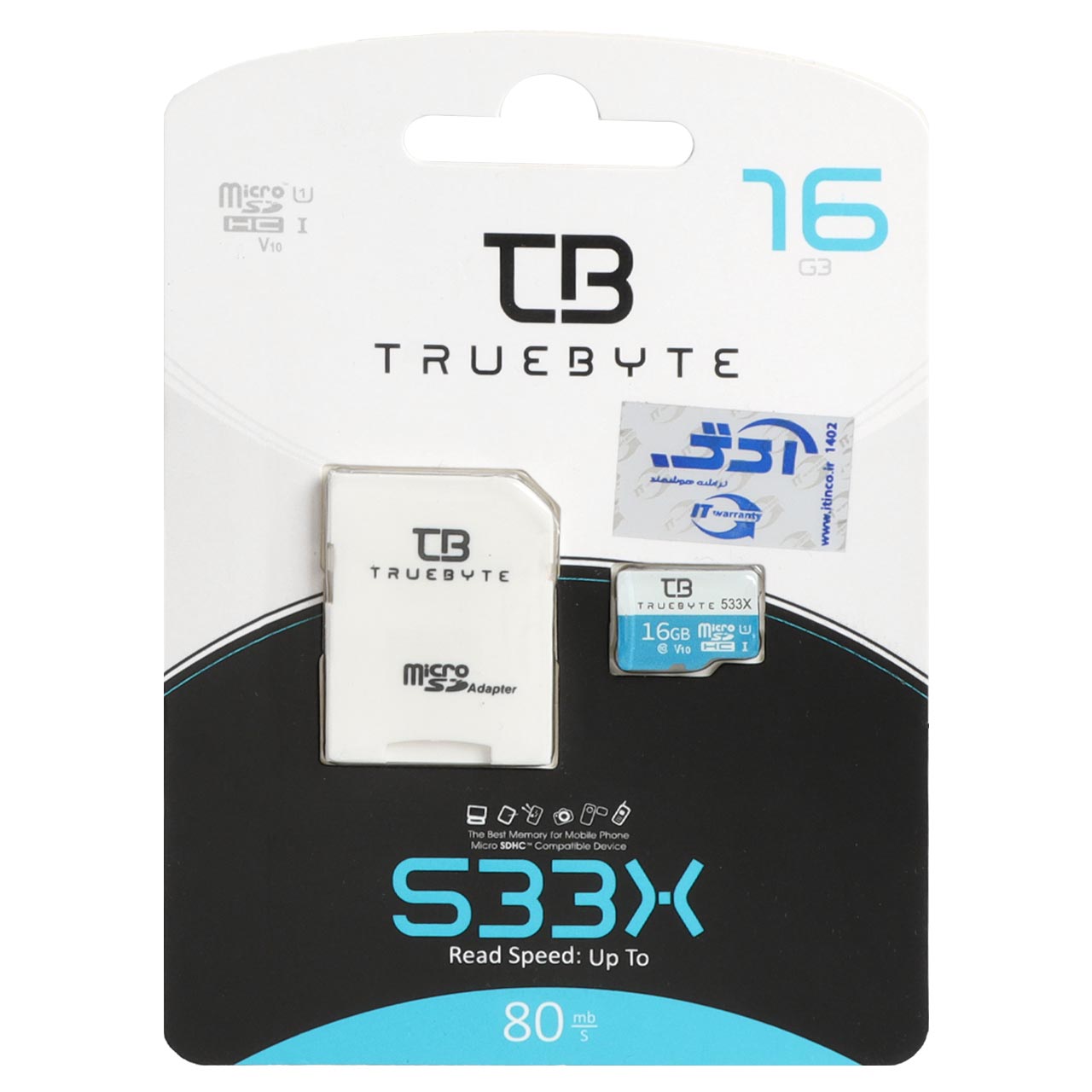 1000884 Truebyte microSDHC & adapter UHS-I U1-(80MB/S-533X) - 16GB (گارانتی مادام العمر شرکت آی تین) - تصویر 1