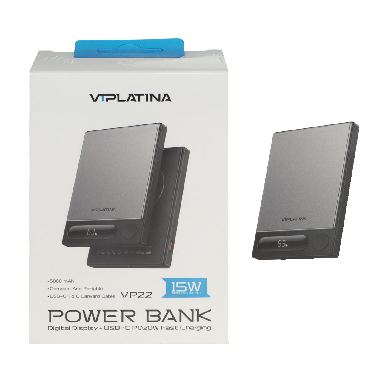 1694196 پاوربانک وایرلس و فست شارژ VIPLATINA 15W 5000mAh مدل VP22 - مشکی (گارانتی 6 ماه تعویض نیکان همراه) - تصویر 1