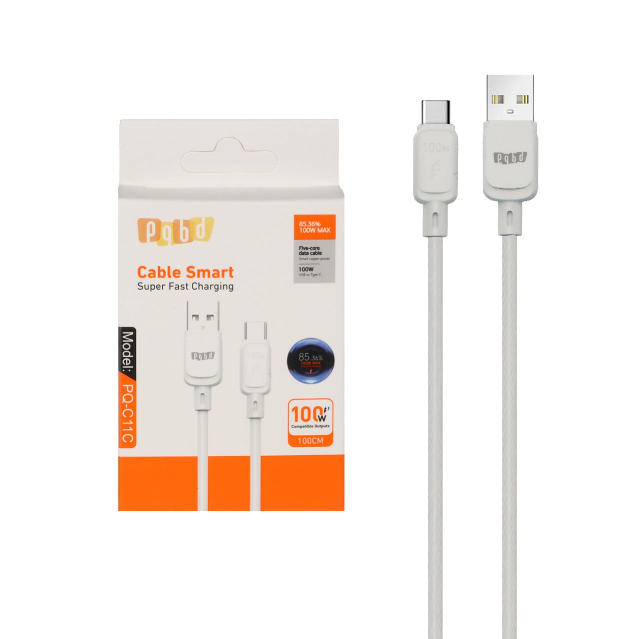 1716978 کابل شارژ فست pqbd Type-C مدل PQ-C11C 100W - سفید - تصویر 1