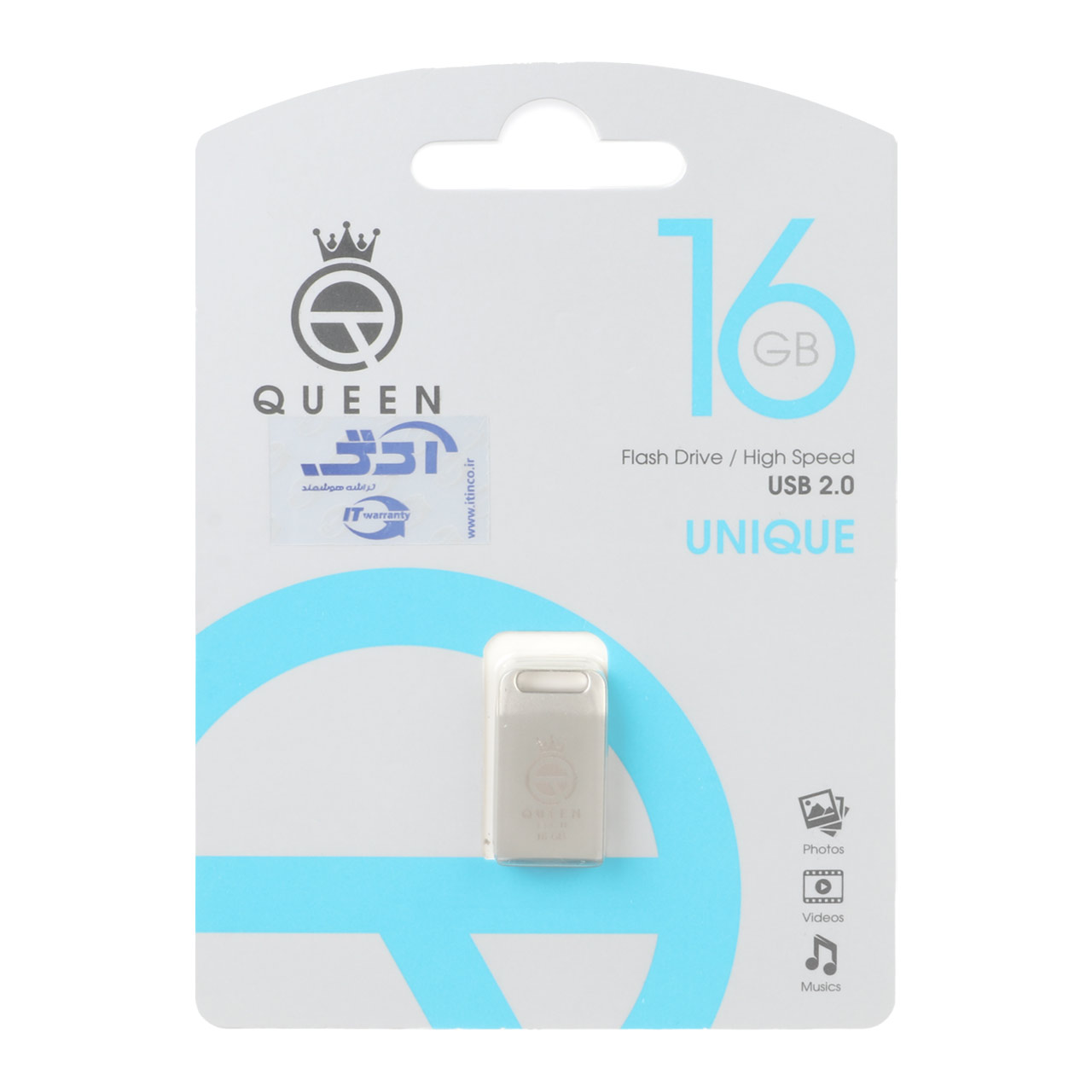 571380 Queen UNIQUE USB2.0 Flash Memory-16GB نقره ای (گارانتی مادام العمر شرکت آی تین) - تصویر 1